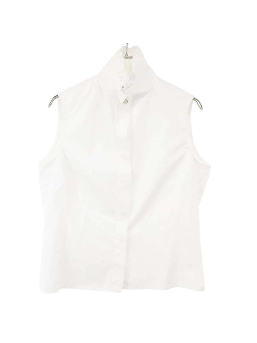 Chanel Bijou Button Sleeveless High Neck Blouse Shirt White 42